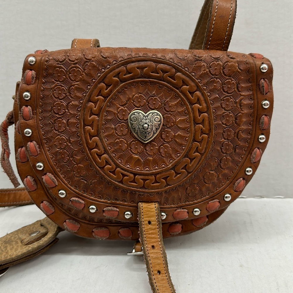 Artisian Handcrafted Ecuadorian Leather Embroided Crossbody Bag